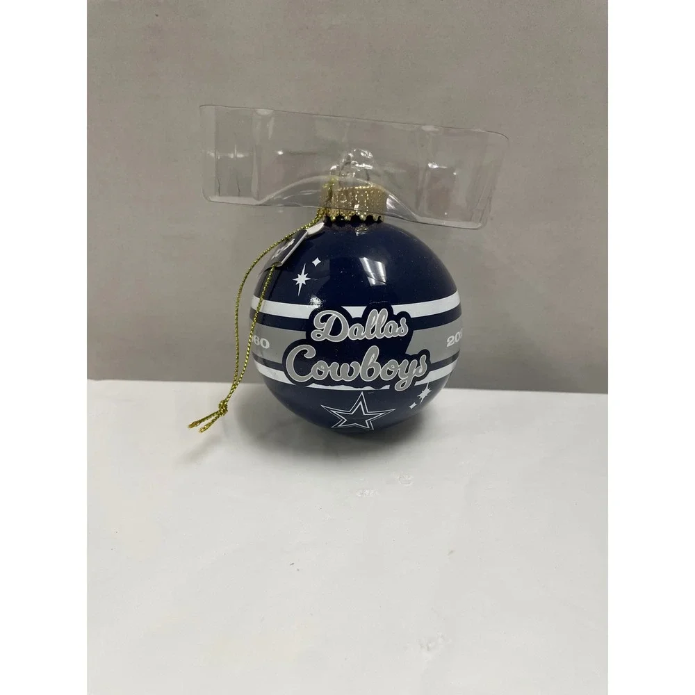 Dallas Cowboys NFL FOCO Glass Ball Christmas Ornament Navy Blue Silver 2025 1960